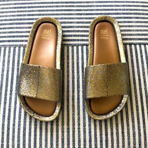 Mel by Melissa shoes slip on gold sandals size 2